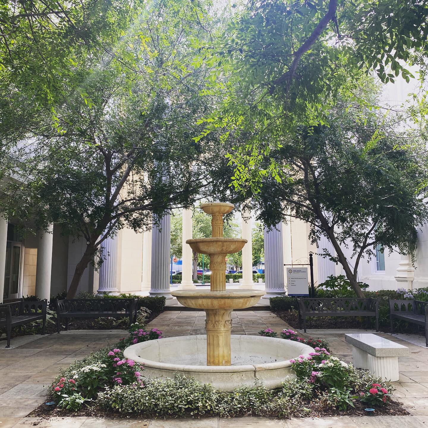 A reflective moment in Orlando in the courtyard of First United Methodist Church.